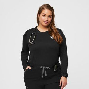 Figs womens super soft long sleeve under scrub BLACK size SMALL